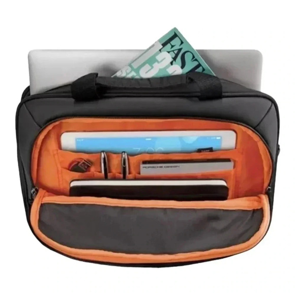 Solo Ace Slim Brief Laptop Briefcase Messenger Bag Black Orange Adjustable Strap - Picture 6 of 16